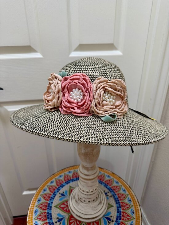 Elegant Women\'s Tweed Sun Hat With Satin Flowers And Pearls Wedding Tea Party main image 13